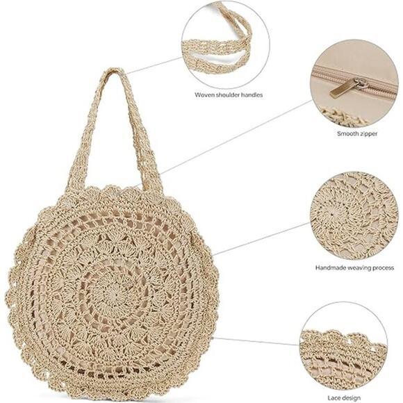 2 For $20   Handmade Woven Straw Bag /  Beach Tote, Lightweight & Trendy Spring - Picture 2 of 6